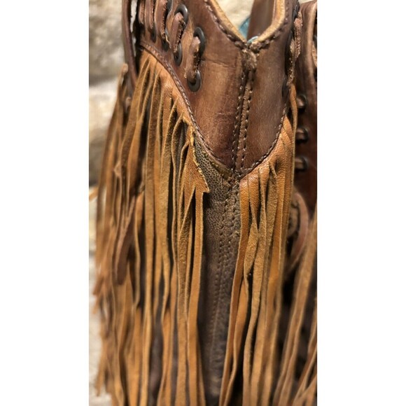 Corral Fringed Studded Tall Leather Cowboy Boots Women’s Size 7 - Picture 9 of 10